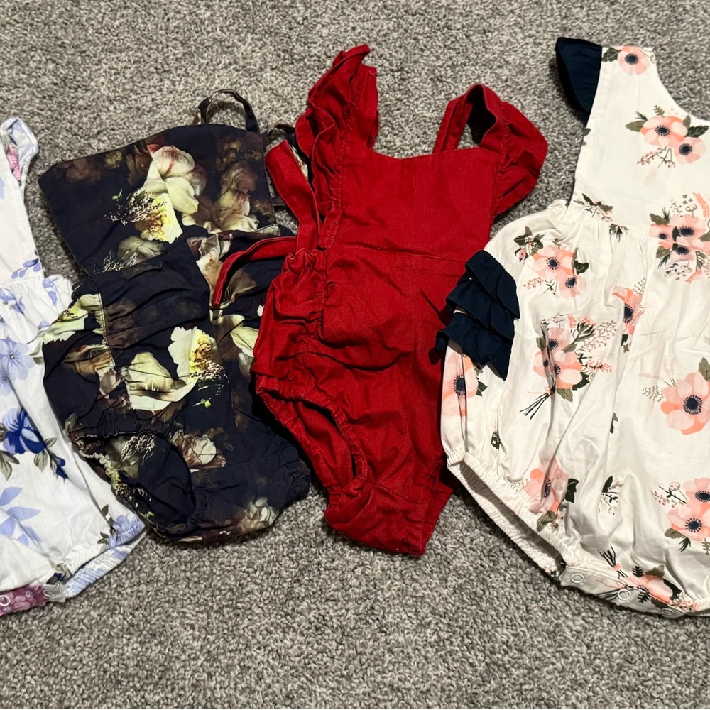 Floral and Red Baby Romper Set